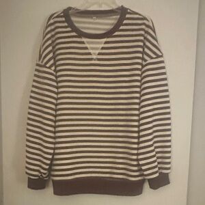 Striped Crewneck Sweater - Brown & Cream